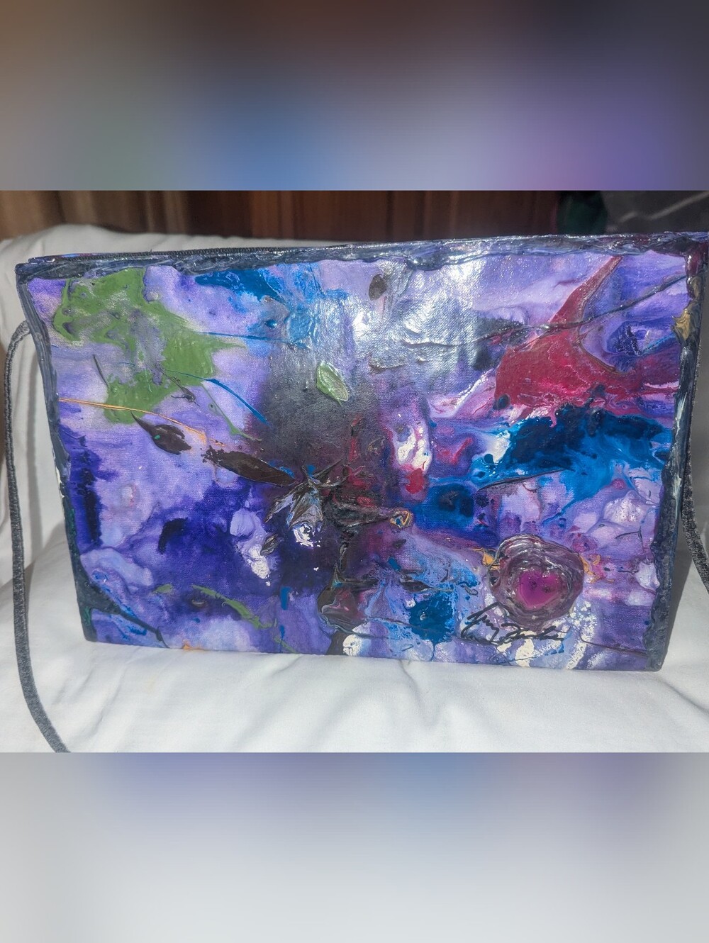 Abstract Purple Painted Crossbody Bag Signed By Artist